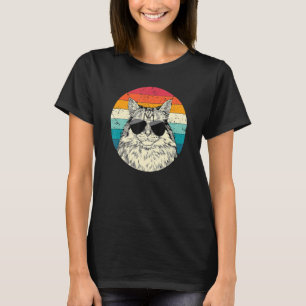 T-shirt Chat Sibérien Rétro Vintage avec Lunettes de Solei