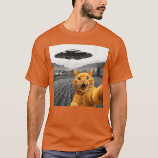 T-shirt Chat Sie avec Alien UFO Drôles de Chats Cadeaux po