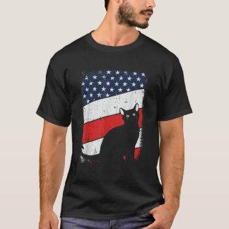 T-shirt Chat Silhouette 4 juillet Drapeau Américain Patrio