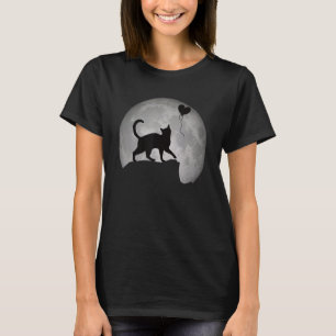 T-shirt Chat Silhouette en Pleine lune avec un Coeur. Beau