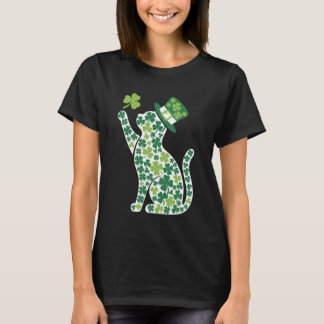 T-shirt Chat silhouette trèfle Saint-Patrick chaton