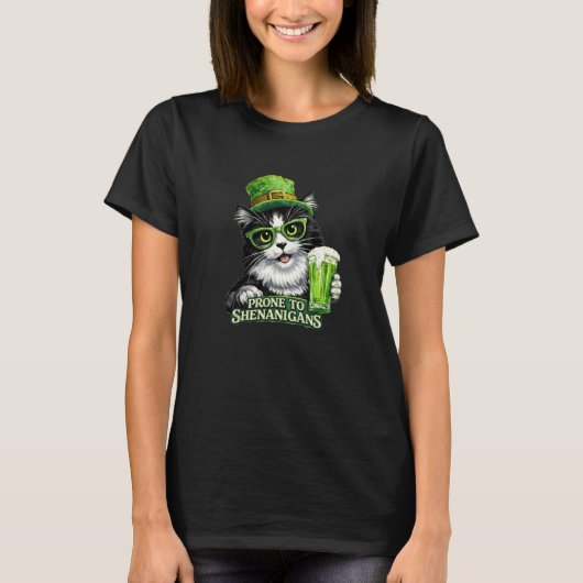 T-shirt Chat Smoking Beer Saint Patrick Prone à Shena (Devant)