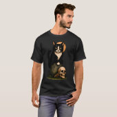 T-shirt Chat Smoking et Crâne – Conception de Cimetière Go (Devant entier)