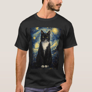 T-shirt Chat Smoking Starry Night Painting Inspiré de Van