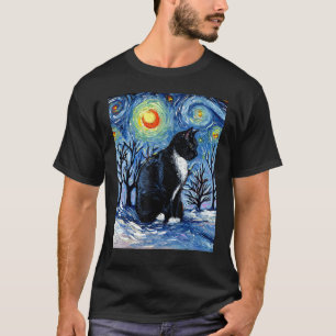 T-shirt Chat Smoking Winter Snow Holiday Starry Night Art