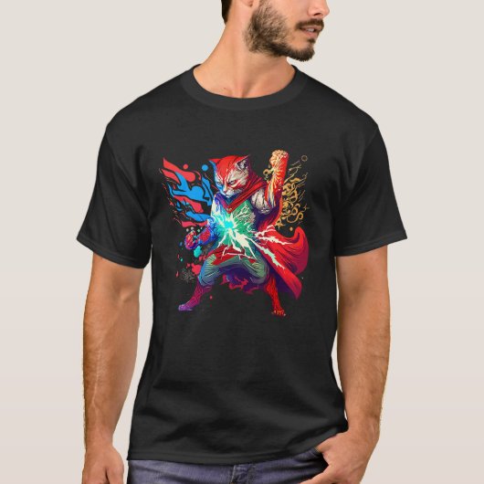 T-shirt Chat sorcier Chat magicien Kitty Kitten Baguette m (Devant)