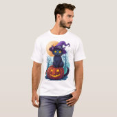 T-shirt Chat sorcier sur une citrouille (Devant entier)