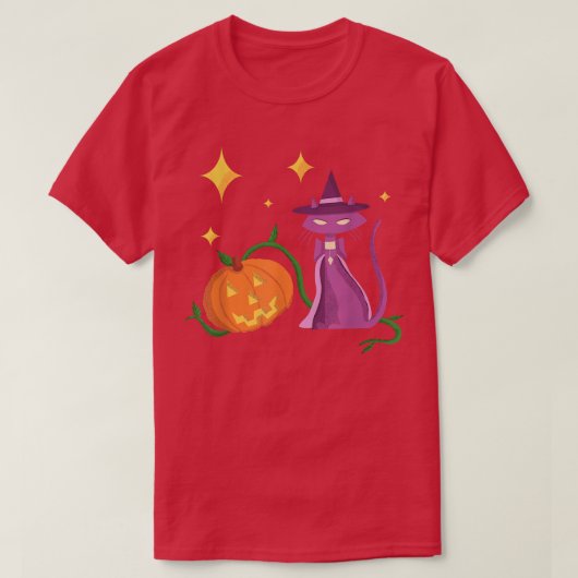 T-shirt Chat-sorcière Halloween éffrayant et Citrouille en (Design devant)
