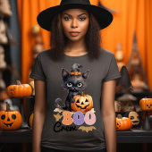 T-shirt Chat-sorcière noire mignonne Citrouille-Halloween-