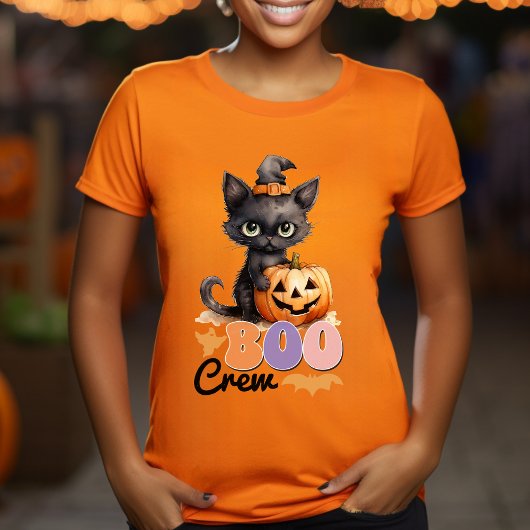 T-shirt Chat-sorcière noire mignonne Citrouille-Halloween-