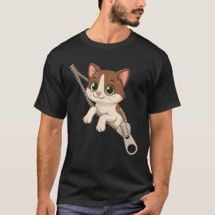 T-shirt Chat sortant d'une fermeture éclair Costume drôle