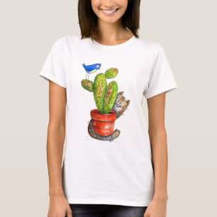 T-shirt Chat sournois avec Cactus