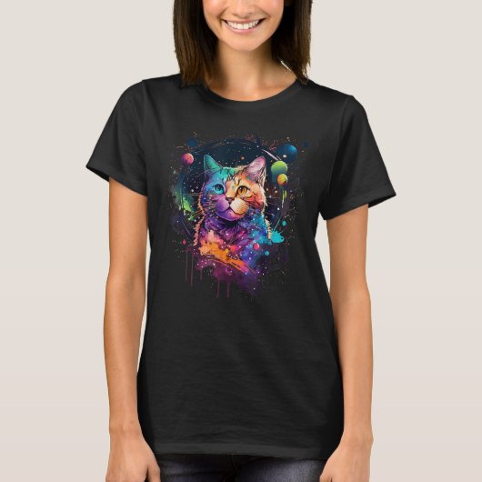 T-shirt Chat Space Chat Galaxy Kitten Space Kitten Chat 1 (Devant)