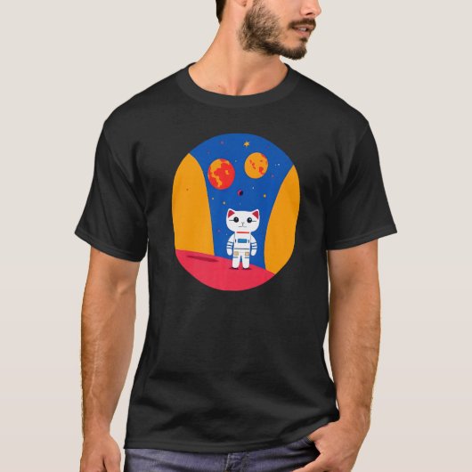 T-shirt Chat Spatial Astronaute Explorant les planètes Sci (Devant)