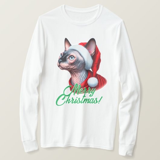 T-shirt Chat Sphynx à Santa Hat Noël (Design devant)