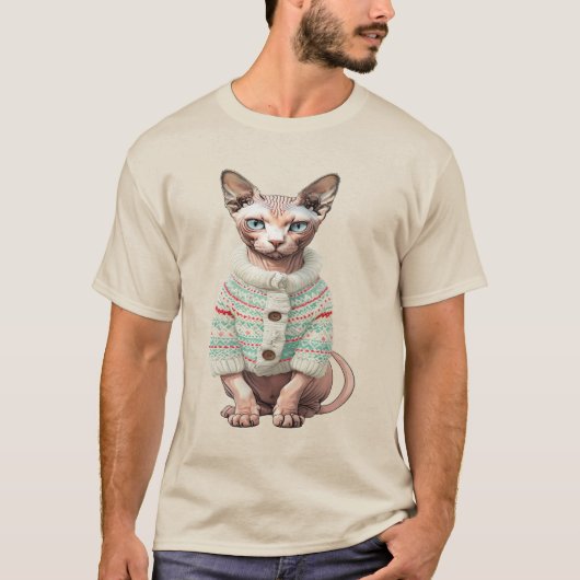 T-shirt Chat Sphynx dans un Pull d'Hiver Confortable - Cad (Devant)