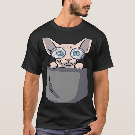 T-shirt Chat Sphynx de poche (Devant)