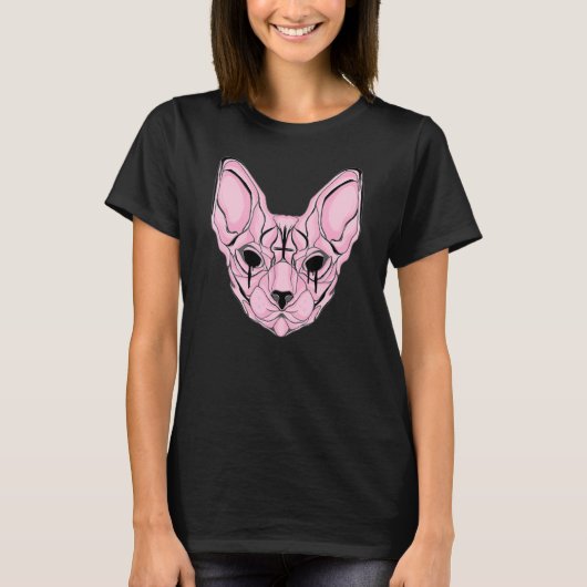 T-shirt Chat Sphynx Goth Pastel (Devant)