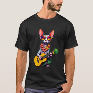 T-shirt Chat Sphynx Hawaïen & Ukulele Ananas Vacances d'Ét