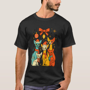 T-shirt Chat Sphynx Lumières de Noël Drôle de Père Noël Fê