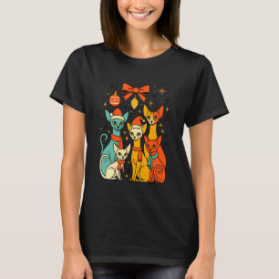 T-shirt Chat Sphynx Lumières de Noël Drôle de Père Noël Fê