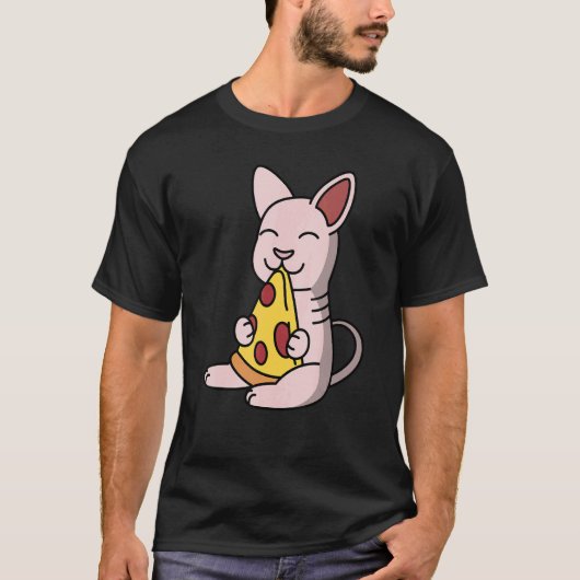 T-shirt Chat Sphynx mangeant une pizza (Devant)