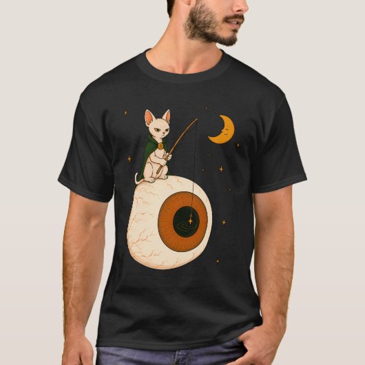 T-shirt Chat Sphynx Pêcheant un Œil (Devant)
