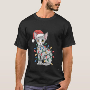 T-shirt Chat Sphynx portant un chapeau de Père Noël et env