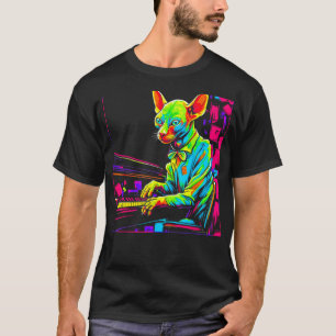 T-shirt Chat Sphynx sans poils au piano
