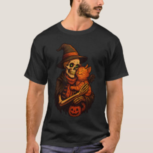 T-shirt Chat squelette Citrouille Halloween Drôle Mignon H