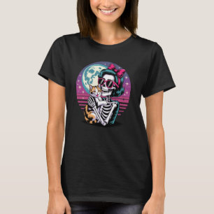 T-shirt Chat squelette crâne Kitty Halloween vintage femme