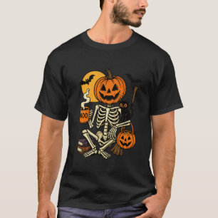 T-shirt Chat squelette de citrouille cosy épouvantable Caf