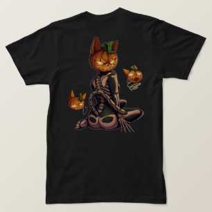T-shirt Chat squelette de citrouille d'Halloween effrayant