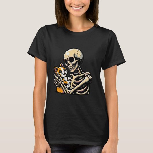 T-shirt Chat squelette drôle graphique crâne Kitty Chat mi (Devant)