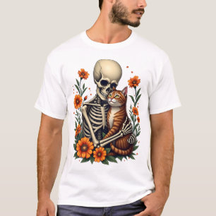 T-shirt Chat squelette Floral embrassant Halloween amoureu