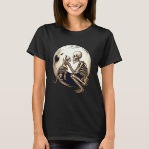 T-shirt Chat squelette Lune Nuit Halloween Drôle Mignon Ho