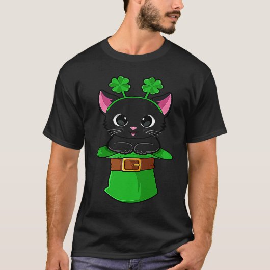 T-shirt Chat St Patrick Journee Leprechaun Trèfle Chatons (Devant)