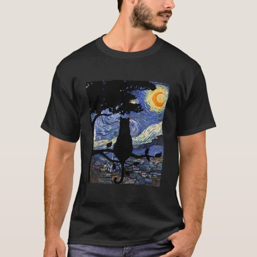 T-shirt Chat Starry Night Chat Van Gogh Chat Chat (Devant)