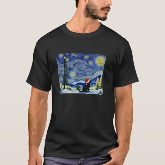 T-shirt Chat Starry Nuit Van Gogh Noël Black Cats Lov (Devant)