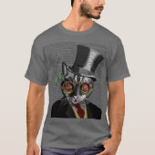T-shirt Chat Steampunk - Chapeau supérieur et verres jaune (Devant)