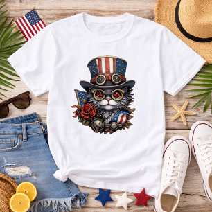 T-shirt Chat Steampunk Patriotique avec Lunettes
