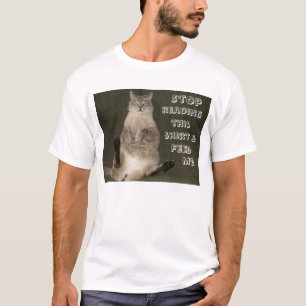 T-shirt Chat "Stop Reading Shirt & Feed Me" Adulte Tee de