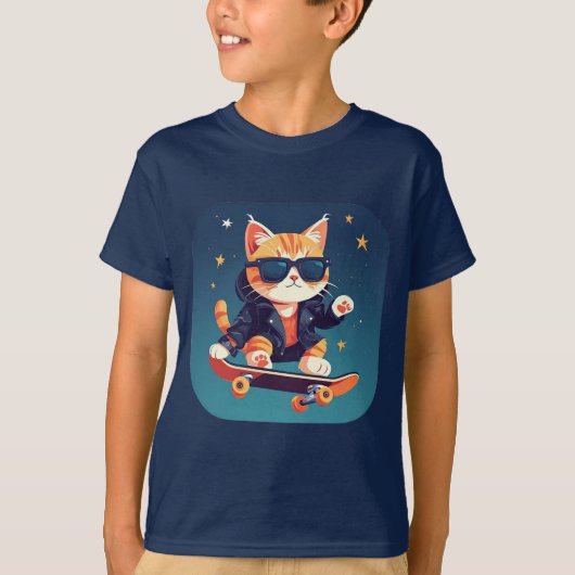 T-shirt Chat stylé en skateboard (Devant)
