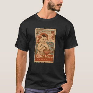 T-shirt Chat Sumo Japonais Avalant Ramen Design Rétro