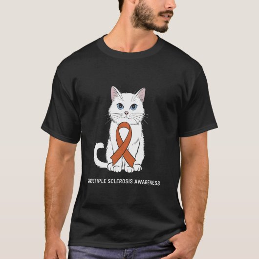 T-shirt Chat Sup Ruban Orange de Sensibilisation à la Sclé (Devant)