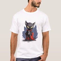T-Shirt Chat Super-Héros Noir avec Cape Rouge