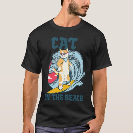 T-shirt chat sur la plage (Devant)