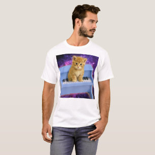 T-shirt Chat sur le piano bleu