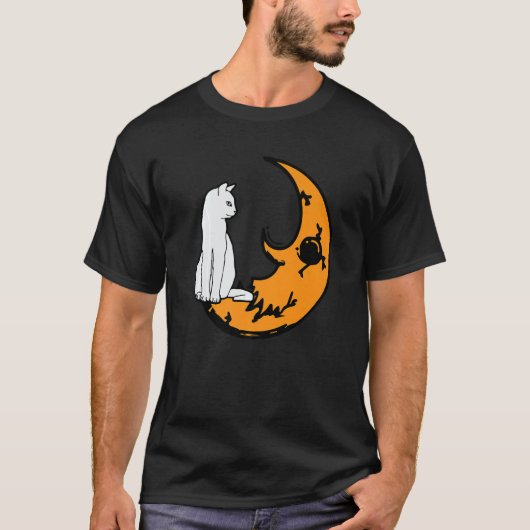 T-shirt Chat Sur Lune Lazy Costume Halloween Cute Kitten (Devant)