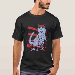 T-shirt Chat sur skateboard avec lunettes de soleil et Cas